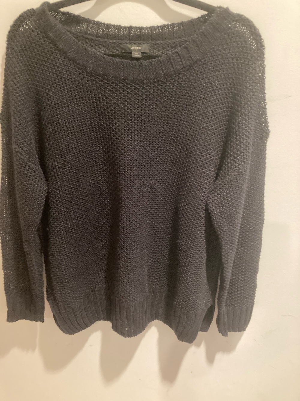 J. Crew Black Open-Knit Crewneck Sweater 100% Linen